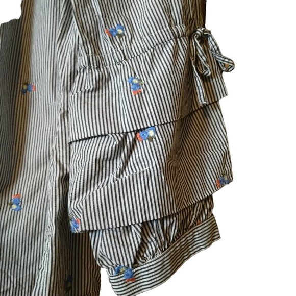 Sanctuary Women's Small Striped Embroidered Floral Tiered 3/4 Sleeve Blouse - Picture 3 of 4